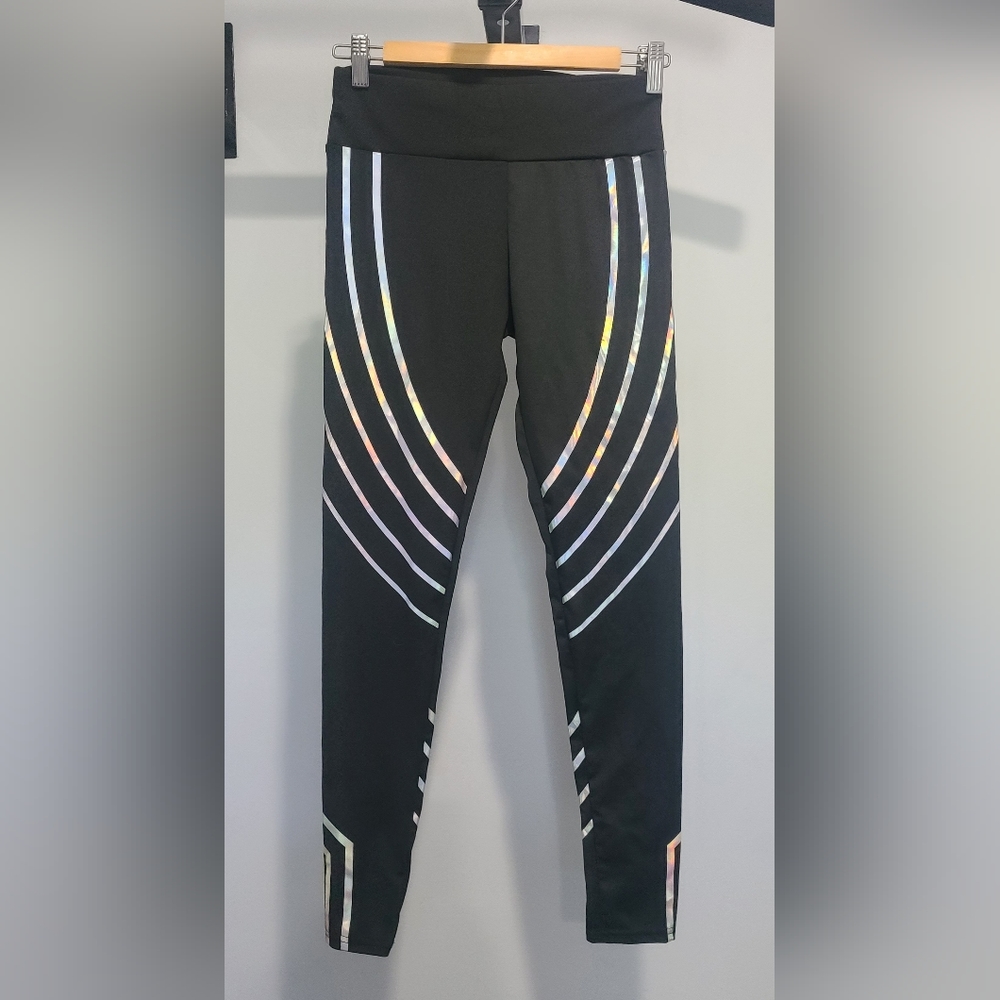 Holographic Stripe Black Leggings